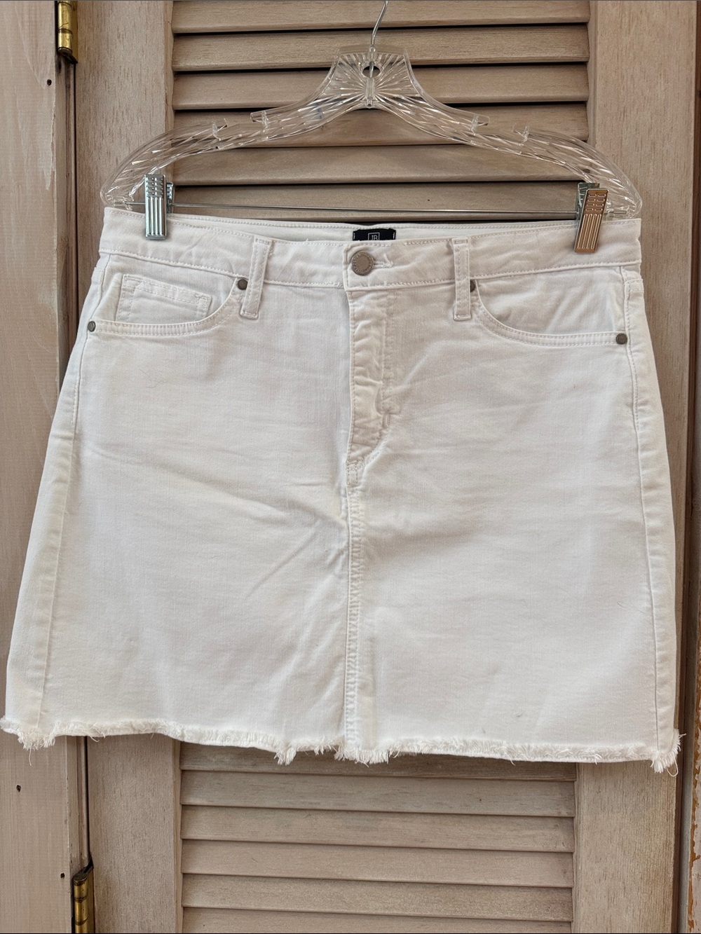 Just Black White Denim Raw-Hem Mini Skirt Size Large